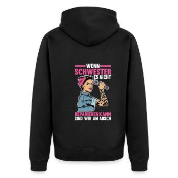 Geschwister Familie Schwestern Schwester - Unisex Premium Bio Zip Hoodie - Schwarz - Hinten - Nico (187cm)