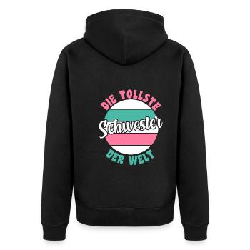 Geschwister Familie Schwestern Schwester - Unisex Premium Bio Zip Hoodie - Schwarz - Hinten - Nico (187cm)