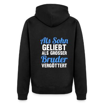 Geschwister Sohn Familie Brüder Bruder - Unisex Premium Bio Zip Hoodie - Schwarz - Hinten - Nico (187cm)