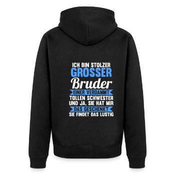 Geschwister Schwester Familie Brüder Bruder - Unisex Premium Bio Zip Hoodie - Schwarz - Hinten - Nico (187cm)