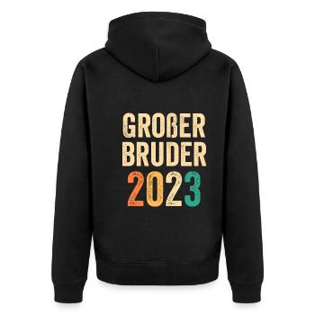 Bruder 2023 Schwanger Werdender Bruder - Unisex Premium Bio Zip Hoodie - Schwarz - Hinten - Nico (187cm)