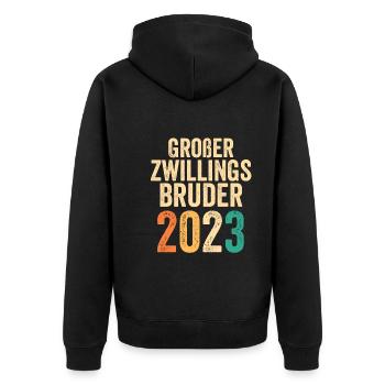 Bruder 2023 Schwanger Zwilling Werdender Bruder - Unisex Premium Bio Zip Hoodie - Schwarz - Hinten - Nico (187cm)