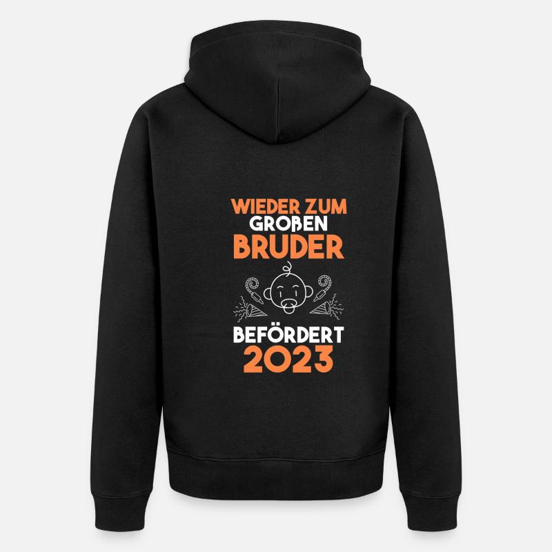 Bruder 2023 Bär Werdender Bruder - Unisex Premium Bio Zip Hoodie - Schwarz