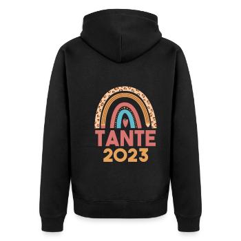 Tante 2023 Schwangerschaft Regenbogen Werdende Tan - Unisex Premium Bio Zip Hoodie - Schwarz - Hinten - Nico (187cm)