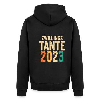 Tante 2023 Zwillinge Schwanger Werdende Tante - Unisex Premium Bio Zip Hoodie - Schwarz - Hinten - Nico (187cm)