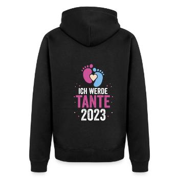Tante 2023 Schwangerschaft Schwanger Werdende Tant - Unisex Premium Bio Zip Hoodie - Schwarz - Hinten - Nico (187cm)