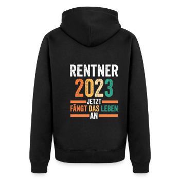Rente 2023 Pension Pensionär Ruhestand Rentner - Unisex Premium Bio Zip Hoodie - Schwarz - Hinten - Nico (187cm)