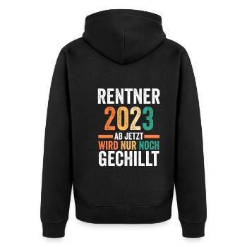 Rente 2023 Pension Pensionär Ruhestand Rentner - Unisex Premium Bio Zip Hoodie - Schwarz - Hinten - Nico (187cm)