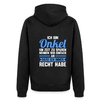 Patenonkel Pate Onkel - Unisex Premium Bio Zip Hoodie - Schwarz - Hinten - Nico (187cm)