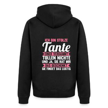 Patinntante Patin Tante - Unisex Premium Bio Zip Hoodie - Schwarz - Hinten - Nico (187cm)