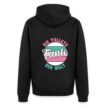 Patinntante Patin Tante - Unisex Premium Bio Zip Hoodie - Schwarz - Hinten - Nico (187cm)