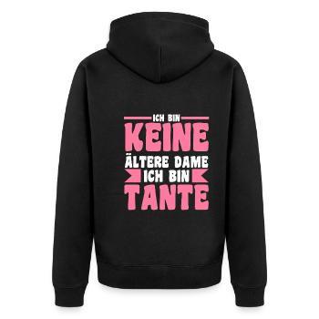 Patinntante Patin Tante - Unisex Premium Bio Zip Hoodie - Schwarz - Hinten - Nico (187cm)
