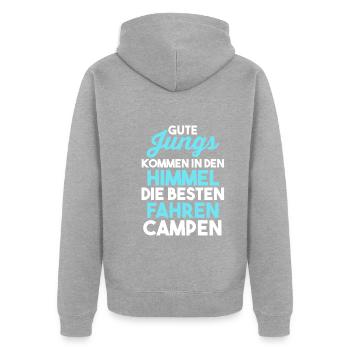 Wohnmobil Wohnwagen Caravan Camper Camping - Unisex Premium Bio Zip Hoodie - Grau meliert - Hinten - Nico (187cm)