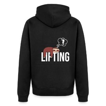 Bodybuilding - Unisex Premium Bio Zip Hoodie - Schwarz - Hinten - Nico (187cm)