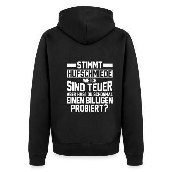 Hufbeschlagschmied Pferdeschmied Hufschmied - Unisex Premium Bio Zip Hoodie - Schwarz - Hinten - Nico (187cm)
