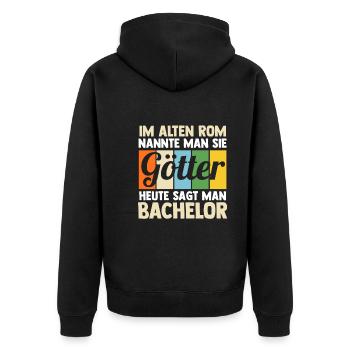 Student Akademiker Uni Abschlussfeier Bachelor - Unisex Premium Bio Zip Hoodie - Schwarz - Hinten - Nico (187cm)