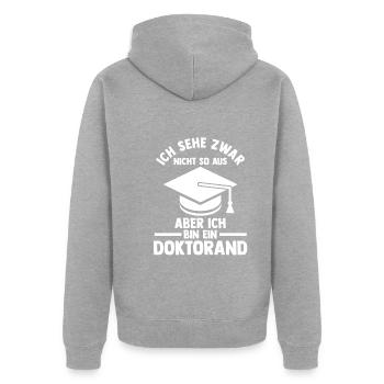 Doktor Abschluss Doktorand Promotion Doktortitel - Unisex Premium Bio Zip Hoodie - Grau meliert - Hinten - Nico (187cm)