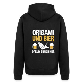 Origami und Bier darum bin ich hier - Unisex Premium Bio Zip Hoodie - Schwarz - Hinten - Nico (187cm)