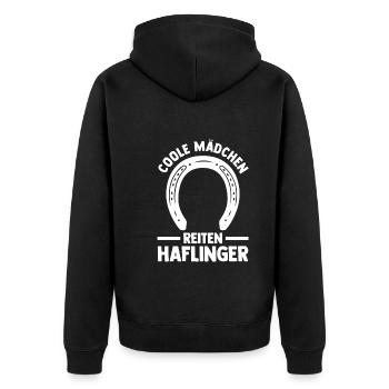 Pferd Reitsport Reiten Pferdesport Haflinger - Unisex Premium Bio Zip Hoodie - Schwarz - Hinten - Nico (187cm)