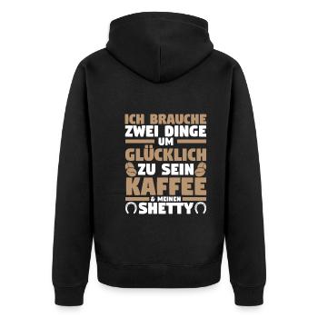 Pferd Reitsport Reiten Pferdesport Kaffee Shetty - Unisex Premium Bio Zip Hoodie - Schwarz - Hinten - Nico (187cm)