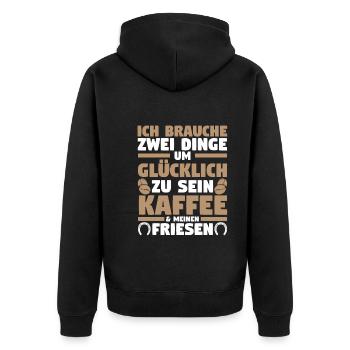 Pferd Reitsport Reiten Pferdesport Kaffee Friese - Unisex Premium Bio Zip Hoodie - Schwarz - Hinten - Nico (187cm)