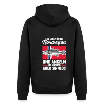 Angeln Angler Fischen Norwegen - Unisex Premium Bio Zip Hoodie - Schwarz - Hinten - Nico (187cm)
