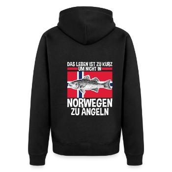 Angeln Angler Fischen Norwegen - Unisex Premium Bio Zip Hoodie - Schwarz - Hinten - Nico (187cm)