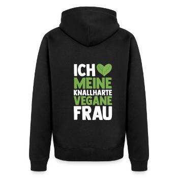 Fleischlos Vegan Pflanzlich Veganer - Unisex Premium Bio Zip Hoodie - Schwarz - Hinten - Nico (187cm)