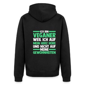Fleischlos Vegan Pflanzlich Veganer - Unisex Premium Bio Zip Hoodie - Schwarz - Hinten - Nico (187cm)