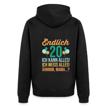 Zwanzig 20 Jahre Zwanzigster Geburtstag - Unisex Premium Bio Zip Hoodie - Schwarz - Hinten - Nico (187cm)