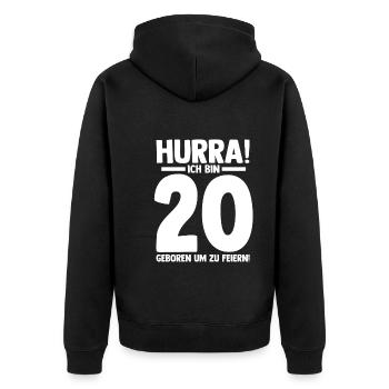 Zwanzig 20 Jahre Zwanzigster Geburtstag - Unisex Premium Bio Zip Hoodie - Schwarz - Hinten - Nico (187cm)