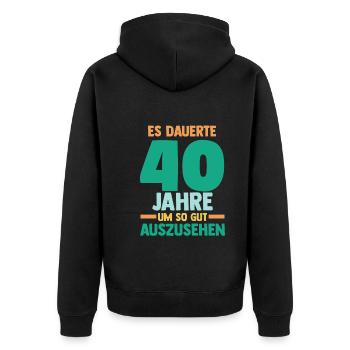 Vierzig Vierzigster 40 Jahre Geburtstag - Unisex Premium Bio Zip Hoodie - Schwarz - Hinten - Nico (187cm)