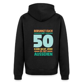 Fünfzig 50 Jahre Fünfzigster Geburtstag - Unisex Premium Bio Zip Hoodie - Schwarz - Hinten - Nico (187cm)