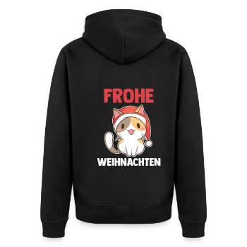Weihnachts katze Frohe Weihnachten - Unisex Premium Bio Zip Hoodie - Schwarz - Hinten - Nico (187cm)