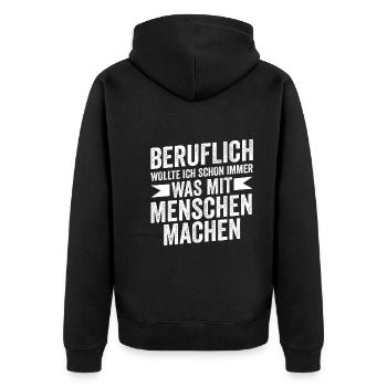 Professionnellement, j’ai toujours voulu travailler avec les gens - Veste à capuche bio Premium Unisexe - noir - Dos - Nico (187cm)