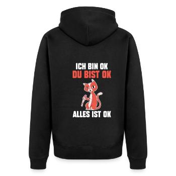 IchBin Ok Du Bist Ok Alles Ist Ok Katze - Unisex Premium Bio Zip Hoodie - Schwarz - Hinten - Nico (187cm)