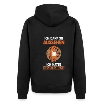 Ich Darf So Aussehen Ich Hatte Nachtschicht Kaffee - Unisex Premium Bio Zip Hoodie - Schwarz - Hinten - Nico (187cm)