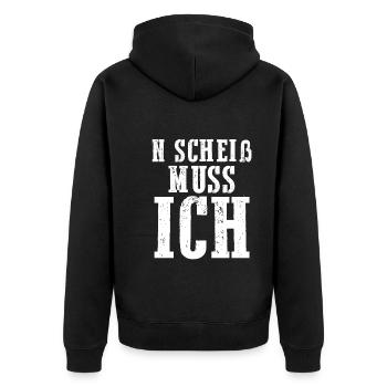 N Scheiß Muss Ich - Unisex Premium Bio Zip Hoodie - Schwarz - Hinten - Nico (187cm)