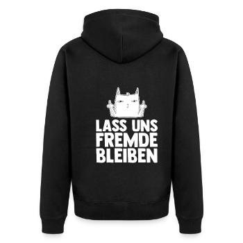 Lass Uns Fremde Bleiben Katze - Unisex Premium Bio Zip Hoodie - Schwarz - Hinten - Nico (187cm)