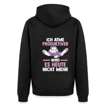 Ich Atme Produktiver Wird Es Heute Nicht Mehr Katz - Unisex Premium Bio Zip Hoodie - Schwarz - Hinten - Nico (187cm)