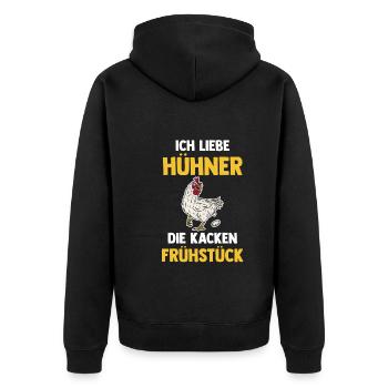 Ich Liebe Hühner Die Kacken Frühstück - Unisex Premium Bio Zip Hoodie - Schwarz - Hinten - Nico (187cm)