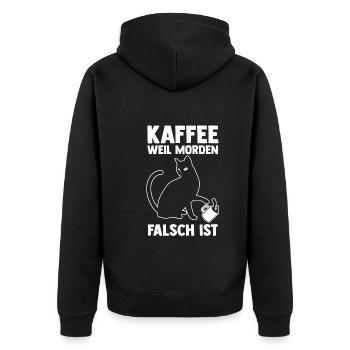 Coffee because murder is wrong Cat - Unisex Premium Organic Zip Hoodie - black - Back - Nico (187cm)