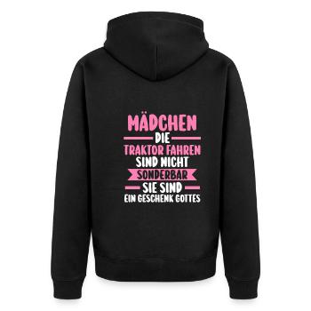 Trecker Landwirt Bauer Landwirtschaft Traktor - Unisex Premium Bio Zip Hoodie - Schwarz - Hinten - Nico (187cm)
