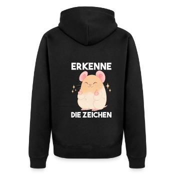 Erkenne Die Zeichen Hamster - Unisex Premium Bio Zip Hoodie - Schwarz - Hinten - Nico (187cm)