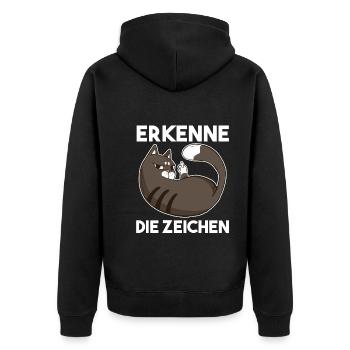 Erkenne Die Zeichen Katze - Unisex Premium Bio Zip Hoodie - Schwarz - Hinten - Nico (187cm)