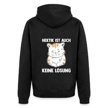 Hektik Ist Auch Keine Lösung Katze - Unisex Premium Bio Zip Hoodie - Schwarz - Hinten - Nico (187cm)