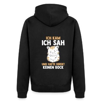 Ich Kam Ich Sah Und Hatte Direkt Keinen Bock Katze - Unisex Premium Bio Zip Hoodie - Schwarz - Hinten - Nico (187cm)
