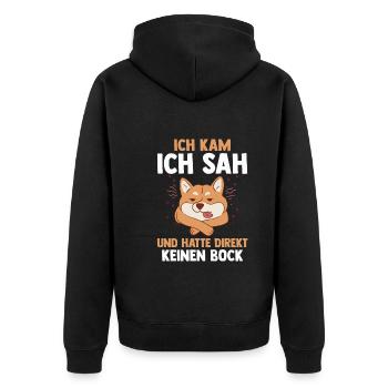 Ich Kam Ich Sah Und Hatte Direkt Keinen Bock Hund - Unisex Premium Bio Zip Hoodie - Schwarz - Hinten - Nico (187cm)