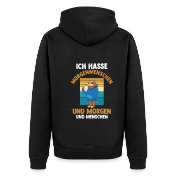 Ich Hasse Morgenmenschen Und Morgen Und Menschen F - Unisex Premium Bio Zip Hoodie - Schwarz - Hinten - Nico (187cm)