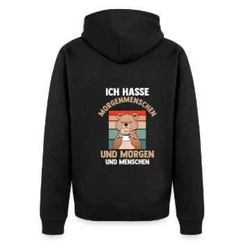 Ich Hasse Morgenmenschen Und Morgen Und Menschen B - Unisex Premium Bio Zip Hoodie - Schwarz - Hinten - Nico (187cm)